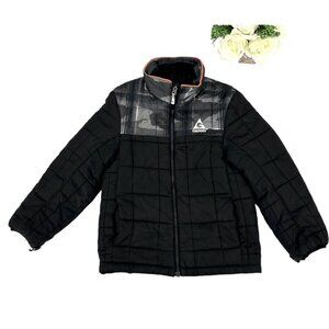 Gerry Boys Lightweight Puffer Jacket Size Small 7-8 Black Gray Camo Pockets